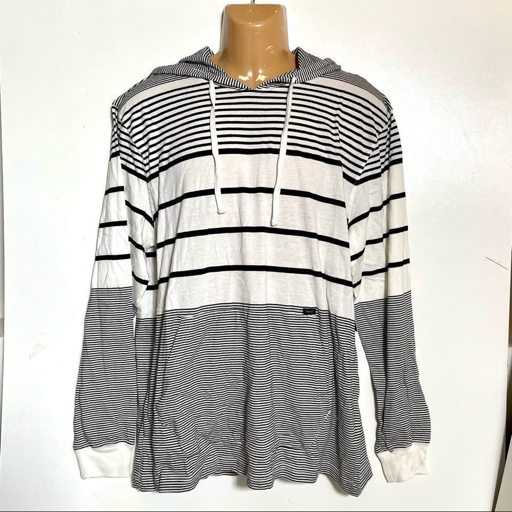 NWT Amplify L Men Ivory Grey Long sleeve hoodie hooded t-shirt light sweatshirt